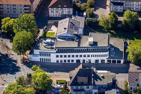Aerial photo, Hellweger Anzeiger and Westfälische Rundschau, waterway, Unna, Ruhr area, North
