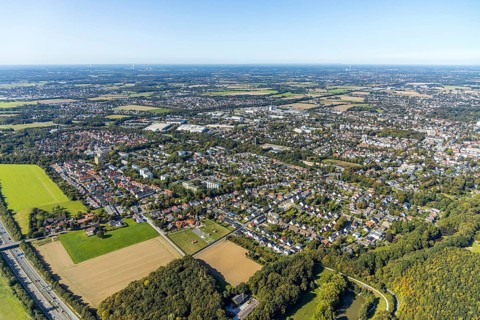 Aerial view, townscape, residential area Hertingerstraße, Unna, Ruhr area, North Rhine-Westphalia,