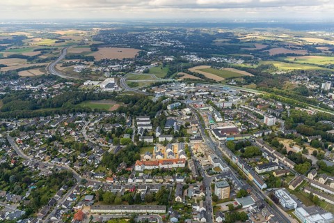 Aerial view, construction site new development area Zur Sonnenblume, Hardenberger Straße, Velbert,