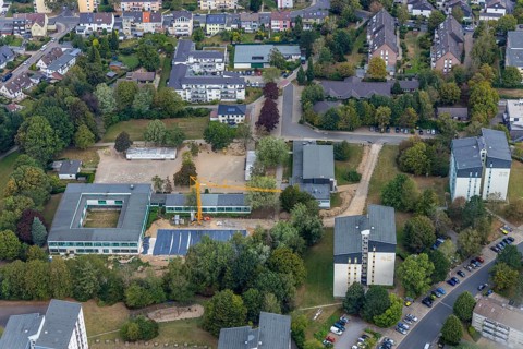Aerial view, construction site Gerhart-Hauptmann-Schule, Städt. Community primary school,