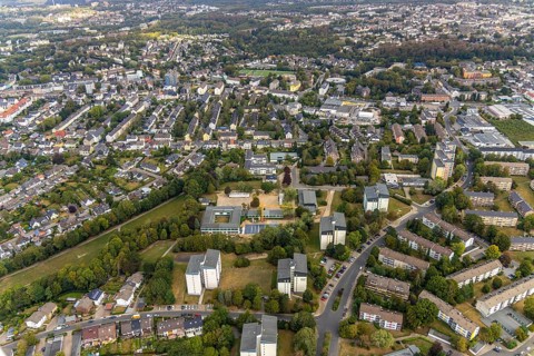 Aerial view, construction site Gerhart-Hauptmann-Schule, Städt. Community primary school,