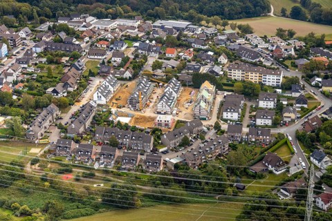 Aerial view, construction site, new building project, residential area, Obere Flandersbach,