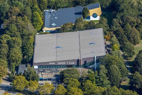 Aerial view, ice rink Unna, swimming rink Unna, Unna, Ruhr area, North Rhine-Westphalia, Germany,