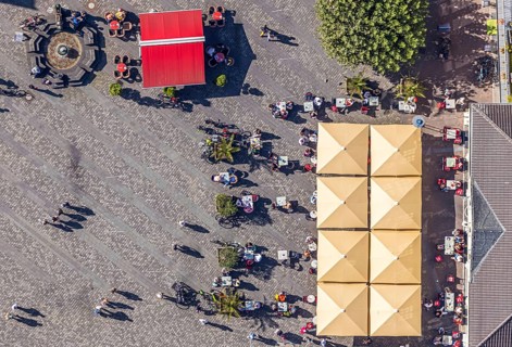 Aerial view, market square, Café Extrablatt Unna, Unna, Ruhr area, North Rhine-Westphalia, Germany