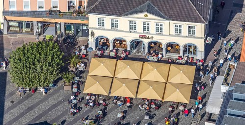 Aerial view, market square, Café Extrablatt Unna, outdoor catering, Unna, Ruhr area, North