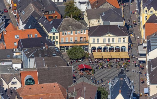 Aerial view, market place, Café Extrablatt Unna, Unna, Ruhr area, North Rhine-Westphalia, Germany,