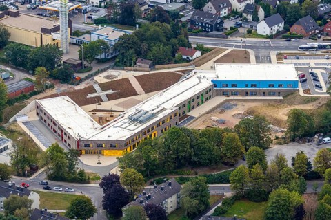 Aerial view, construction site, Kastanienallee development area, Kastanienallee primary school,