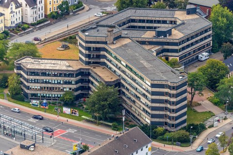 Aerial view, district court, tax office, Velbert, Ruhr area, North Rhine-Westphalia, Germany,