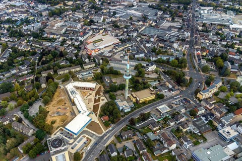 Aerial photo, construction site, Kastanienallee development area, Kastanienallee primary school,
