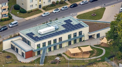 Aerial view, day nursery Kastanienallee, Velbert, Ruhr area, North Rhine-Westphalia, Germany, DE,