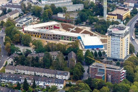 Aerial view, construction site, Kastanienallee development area, Kastanienallee primary school, BKS