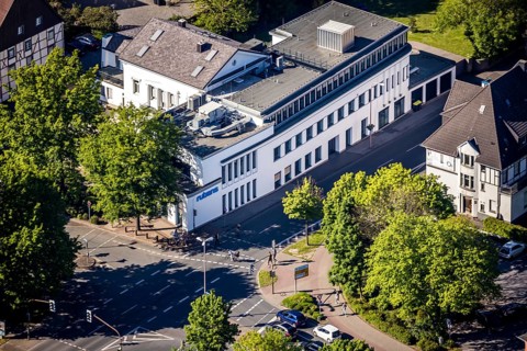 Aerial photo, Hellweger Anzeiger and Westfälische Rundschau, waterway, Unna, Ruhr area, North
