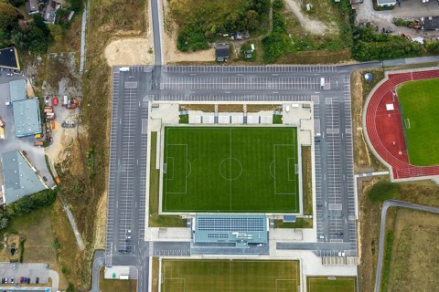 Aerial view, new Oberliga stadium, EMKA Sportzentrum Velbert, Röttgen, Velbert, Ruhr area, North