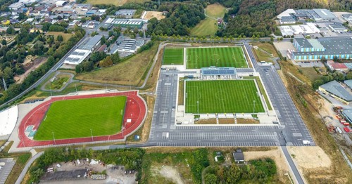 Aerial view, new Oberliga stadium, EMKA Sportzentrum Velbert, Röttgen, Velbert, Ruhr area, North