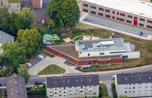 Aerial photograph, construction site, Kastanienallee development area, Kastanienallee primary