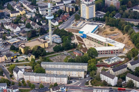 Aerial photo, construction site, Kastanienallee development area, Kastanienallee primary school,