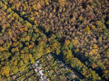 Aerial view, Gartenbauverein Bergmannslust e.V., Möllen, Voerde, Ruhr area, North Rhine-Westphalia,