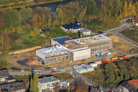 Aerial view, construction site, new building, Am Dreieck, Wesel-Datteln-Kanal, Friedrichsfeld,