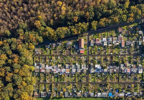 Aerial view, Gartenbauverein Bergmannslust e.V., Möllen, Voerde, Ruhr area, North Rhine-Westphalia,