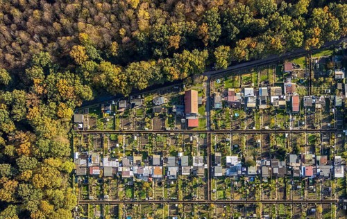 Aerial view, Gartenbauverein Bergmannslust e.V., Möllen, Voerde, Ruhr area, North Rhine-Westphalia,