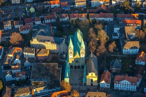 Aerial view, Basilica of the Visitation of the Virgin Mary, Walburgisstraße, Old pilgrimage church,