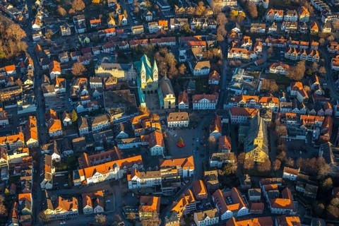 Aerial view, Basilica of the Visitation of the Virgin Mary, Walburgisstraße, old pilgrimage church,
