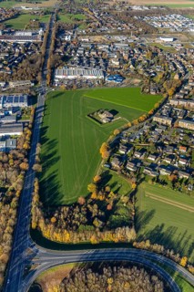 Aerial view, commercial area Lintorfer Straße, toom Baumarkt, Krämer MEGA STORE, Inneboltstraße,