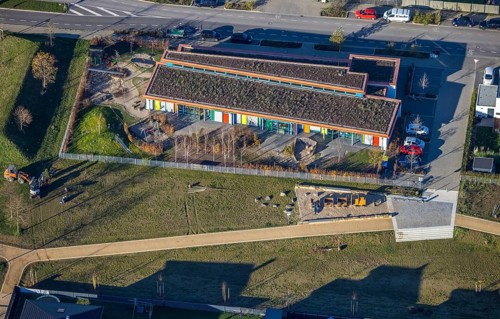 Aerial view, KiTa Sternchen Niederberg, Dicksche Heide development area, Neukirchen-Vluyn, Lower