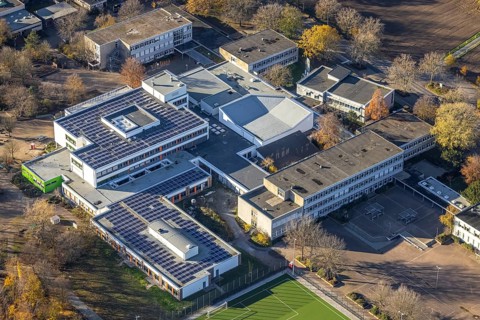 Aerial photo, school centre, Julius-Stursberg-Gymnasium, solar system, Neukirchen,