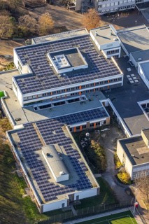 Aerial photo, school centre, Julius-Stursberg-Gymnasium, solar system, Neukirchen,