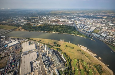 Aerial photo, harbour area, harbour facilities, Obererft, Neuss, city limits Düsseldorf, Rhineland,