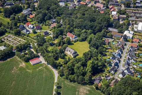 Aerial view, Bispinghof, uses the Westfälische Wilhelms-Universität, Nordwalde, Münsterland, North