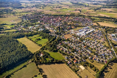 Aerial view, local view, Nieheim, Ostwestfalen-Lippe, OWL, North Rhine-Westphalia, Germany, DE,