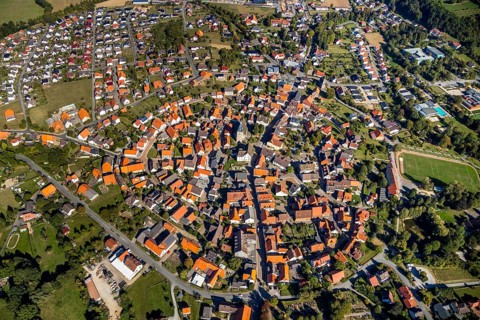 Aerial view, local view, Nieheim, Ostwestfalen-Lippe, OWL, North Rhine-Westphalia, Germany, DE,