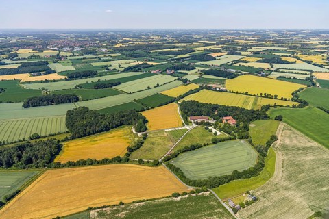 Aerial view, Haus-Giesking stud farm, moated castle, horse stud farm, Appelhülsen, Nottuln,