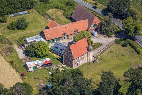 Aerial view, Haus Klein-Schonebeck, construction site extension, Wierling, Nottuln, Small