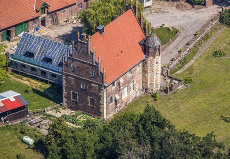 Aerial view, Haus Klein-Schonebeck, construction site extension, Wierling, Nottuln, Small