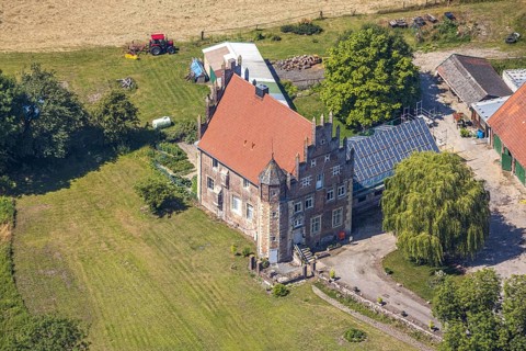 Aerial view, Haus Klein-Schonebeck, construction site extension, Wierling, Nottuln, Small