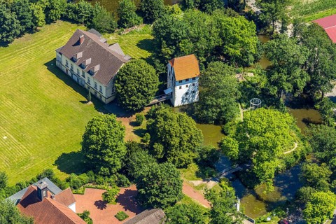 Aerial view, Bispinghof, uses the Westfälische Wilhelms-Universität, Nordwalde, Münsterland, North