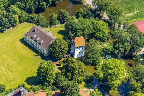 Aerial view, Bispinghof, uses the Westfälische Wilhelms-Universität, Nordwalde, Münsterland, North
