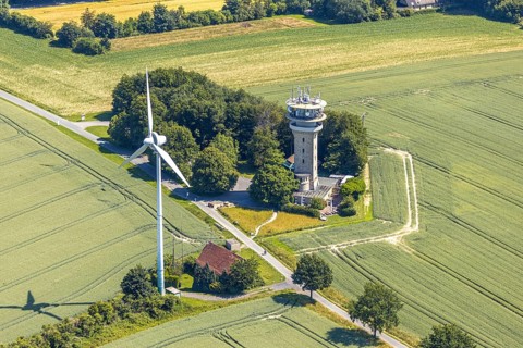 Aerial view, Baumberge, Longinusturm, Nottuln, Münsterland, North Rhine-Westphalia, Germany,