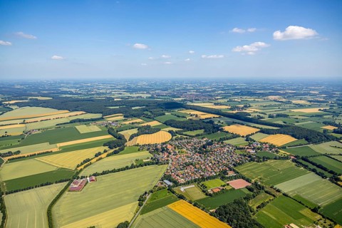 Aerial view, local view Schapdetten, catholic church St. Bonifatius Schapdetten, Schapdetten,