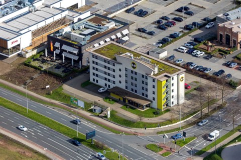 Aerial view, The ASH - Oberhausen, B&B Hotel Oberhausen am Centro, Oberhausen, Ruhr area, North