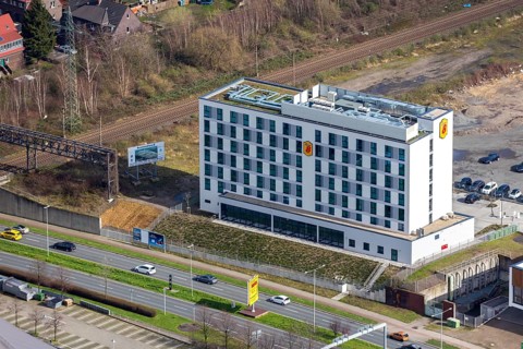 Aerial view, Hotel Super 8 by Wyndham Oberhausen, Oberhausen, Ruhr area, North Rhine-Westphalia,
