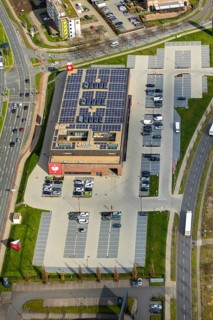 Aerial view, engelbert strauß workwearstore, Oberhausen, Ruhr area, North Rhine-Westphalia,