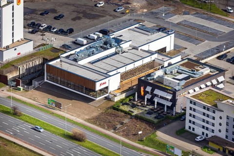 Aerial view, XIAO Restaurant, The ASH - Oberhausen, Oberhausen, Ruhr area, North Rhine-Westphalia,