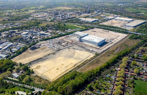 Aerial view, Logport V, Duisburger Hafen AG, Duisport, EDEKA logistics centre, central warehouse,