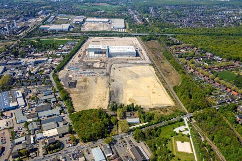 Aerial view, Logport V, Duisburger Hafen AG, Duisport, EDEKA logistics centre, central warehouse,