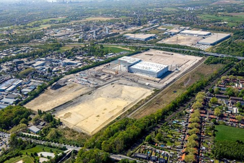 Aerial view, Logport V, Duisburger Hafen AG, Duisport, EDEKA logistics centre, central warehouse,