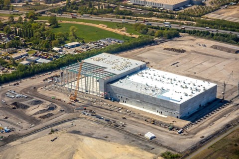 Aerial view, Logport V, Duisburger Hafen AG, Duisport, EDEKA logistics centre, central warehouse,